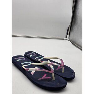 Roxy Sandals Womens Size 8 Blue Flip Flop Logo Colorblock Damage Shoes